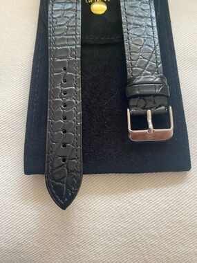 Patek Philippe Black Croc-Embossed Leather Watch Strap with Silver Buckle 20mm